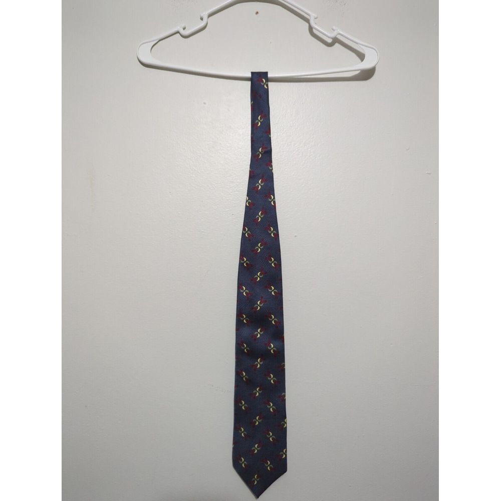 Jhane Barnes Mens Silk Tie Navy Blue Yellow Red Abstract Geometric Made in Japan